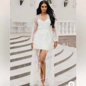 Le Rose Lace Beaded Maxi Robe with Slip